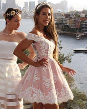 Load image into Gallery viewer, Lace Appliques V-neck Off Shoulder Homecoming Dresses