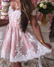 Load image into Gallery viewer, Lace Appliques V-neck Off Shoulder Homecoming Dresses
