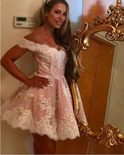 Load image into Gallery viewer, Lace Appliques V-neck Off Shoulder Homecoming Dresses-alinanova