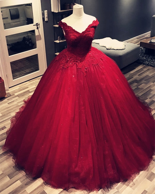 Lace Appliques V-neck Off The Shoulder Tulle Ball Gowns Wedding Dresse alinanova Lace Appliques V-neck Off The Shoulder Tulle Ball Gowns Wedding Dresse alinanova