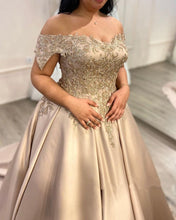 Load image into Gallery viewer, Lace Beaded Ball Gown Off The Shoulder Prom Dresses Plus Size