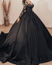 Load image into Gallery viewer, Lace Beaded Long Sleeves Ball Gown Satin Dresses