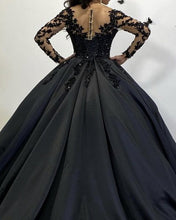 Load image into Gallery viewer, Lace Beaded Long Sleeves Ball Gown Satin Dresses