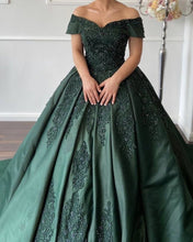 Load image into Gallery viewer, Lace Beaded Off The Shoulder Satin Ball Gown Dresses-alinanova