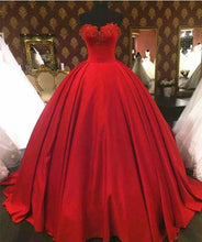 Load image into Gallery viewer, Lace Beaded Sweetheart Bodice Corset Satin Prom Dresses Ball Gowns