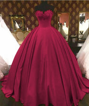 Load image into Gallery viewer, Lace Beaded Sweetheart Bodice Corset Satin Prom Dresses Ball Gowns