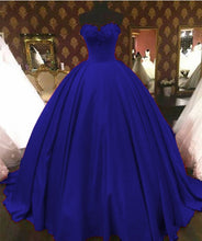 Load image into Gallery viewer, Lace Beaded Sweetheart Bodice Corset Satin Prom Dresses Ball Gowns
