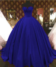 Load image into Gallery viewer, Lace Beaded Sweetheart Bodice Corset Satin Prom Dresses Ball Gowns