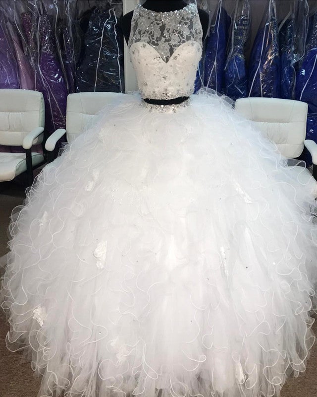 Lace Crop Top Organza Ruffle Ball Gowns Quinceanera Dresses Two Piece Lace Crop Top Organza Ruffle Ball Gowns Quinceanera Dresses Two Piece