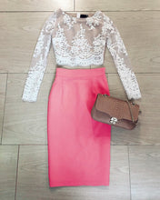 Load image into Gallery viewer, Pink Homecoming Dresses Lace Crop Top