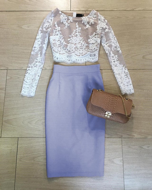 Two Piece Homecoming Dress Lace Crop Prom Short Dress alinanova Two Piece Homecoming Dress Lace Crop Prom Short Dress alinanova