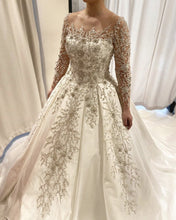 Load image into Gallery viewer, Lace Embroidery Beaded Wedding Dress Long Sleeves Ball Gown-alinanova