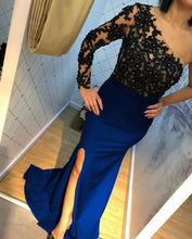 Load image into Gallery viewer, Lace Embroidery One Shoulder Evening Dresses Split Mermaid Gowns