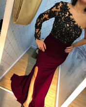 Load image into Gallery viewer, Lace Embroidery One Shoulder Evening Dresses Split Mermaid Gowns