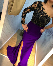 Load image into Gallery viewer, Lace Embroidery One Shoulder Evening Dresses Split Mermaid Gowns