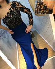 Load image into Gallery viewer, Lace Embroidery One Shoulder Evening Dresses Split Mermaid Gowns