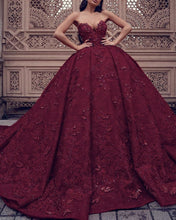 Load image into Gallery viewer, Burgundy Wedding Lace Dress