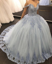 Load image into Gallery viewer, Lace Embroidery Tulle Ball Gowns Wedding Off Shoulder Dresses