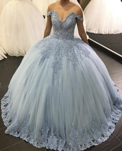 Load image into Gallery viewer, Lace Embroidery Tulle Ball Gowns Wedding Off Shoulder Dresses
