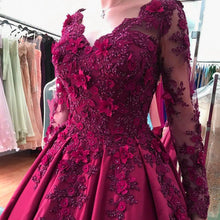 Load image into Gallery viewer, Lace Flower Beaded Long Sleeves Ball Gowns Wedding Dresses