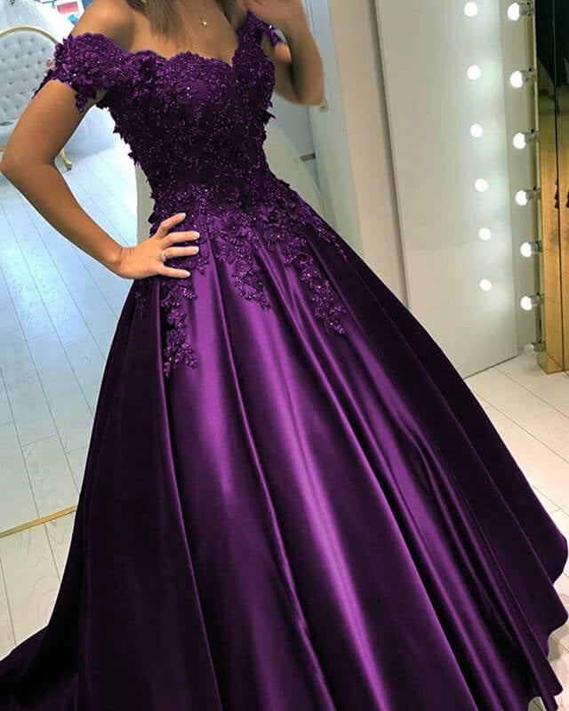 Royal Purple Dark Mauve Prom Dress Elegant Ball Gown Satin
