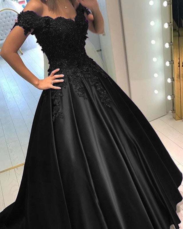 Prom Dresses Ball Gowns Lace Flowers Beaded Off The Shoulder – alinanova