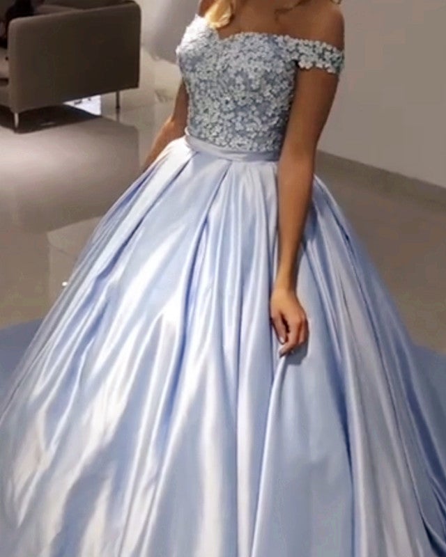 Lace Flowers Embroidery Satin Ball Gowns Quinceanera Dresses Lace Flowers Embroidery Satin Ball Gowns Quinceanera Dresses
