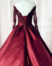 Load image into Gallery viewer, Lace Long Sleeves Ball Gown Satin Dresses Off The Shoulder