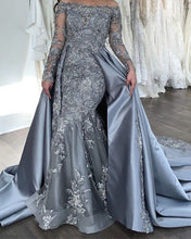 Load image into Gallery viewer, Lace Long Sleeves Mermaid Evening Dresses Satin Skirt