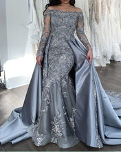 Load image into Gallery viewer, Lace Long Sleeves Mermaid Evening Dresses Satin Skirt-alinanova