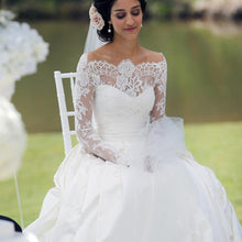 Load image into Gallery viewer, Lace Long Sleeves Taffeta Princess Wedding Dresses Off The Shoulder-alinanova