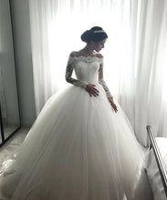 Load image into Gallery viewer, Lace Long Sleeves Tulle Ball Gowns Wedding Dresses Off The Shoulder