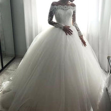 Load image into Gallery viewer, Lace Long Sleeves Tulle Ball Gowns Wedding Dresses Off The Shoulder
