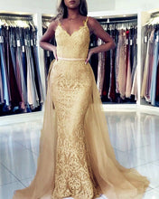 Load image into Gallery viewer, Champagne Lace Mermaid Prom Dresses