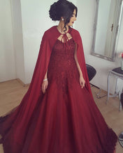Load image into Gallery viewer, Burgundy Mermaid Dresses With Cape