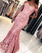Load image into Gallery viewer, Pink Lace Prom Dresses Mermaid