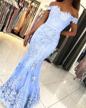Load image into Gallery viewer, Light Blue Lace Prom Dresses Mermaid
