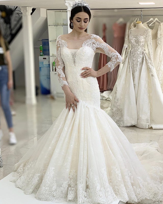 3/4 Sleeves Lace Mermaid Wedding Dress – alinanova
