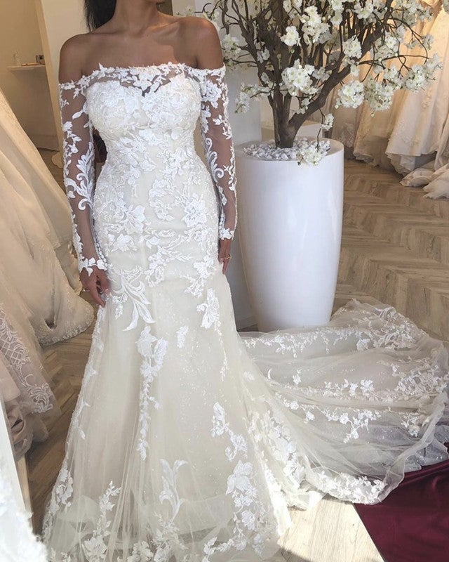 Lace Mermaid Wedding Gowns Off The Shoulder Long Sleeves Lace Mermaid Wedding Gowns Off The Shoulder Long Sleeves
