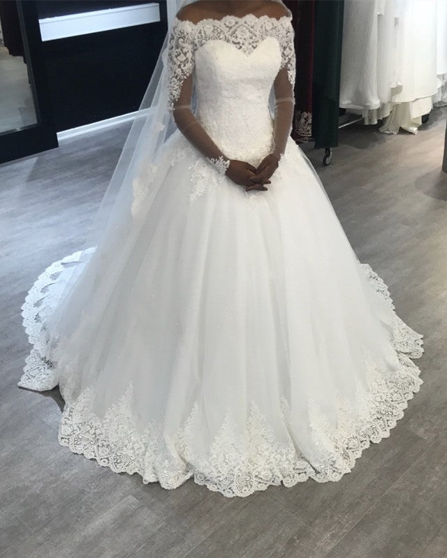 long sleeve wedding dresses 2019 New 2019 Ivory Satin Deep v wedding dress with Shiny Beaded Sheer Back and Deep V-Neckline