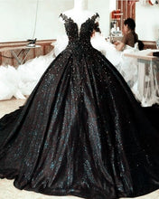 Load image into Gallery viewer, Black Sequin Ball Gown Wedding Dress