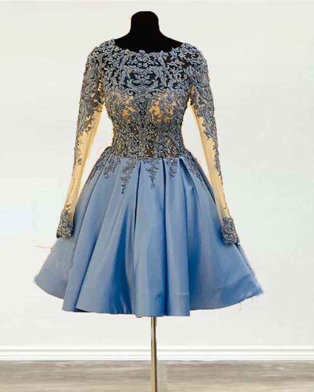 Lace Sleeves Satin Homecoming Dresses Short Lace Sleeves Satin Homecoming Dresses Short