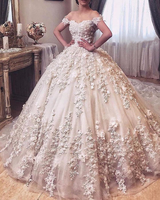 strapless open back dress Lace Wedding Dress Ball Gown Off The Shoulder