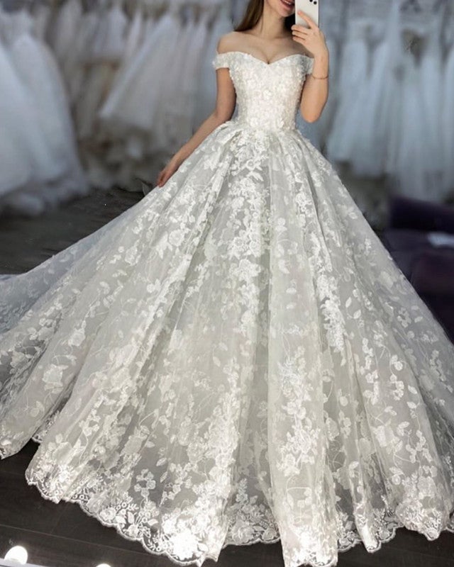 Lace Wedding Off The Shoulder Ball Gown Dress – alinanova