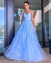 Load image into Gallery viewer, Light Blue Prom Dresses Lace