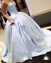 Load image into Gallery viewer, Light Blue Satin Sweetheart Ball Gowns Prom Dresses-alinanova