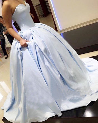 Light Blue Satin Sweetheart Ball Gowns Prom Dresses-alinanova