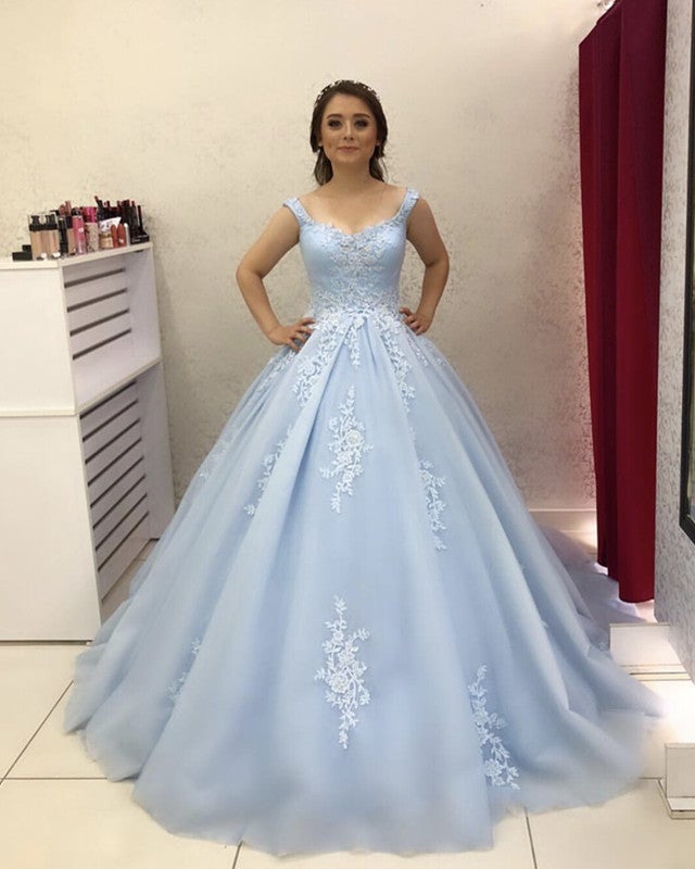 Light Blue Tulle Ball Gowns Quinceanera Dress Lace Appliques Light Blue Tulle Ball Gowns Quinceanera Dress Lace Appliques