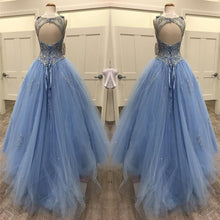 Load image into Gallery viewer, Light Blue Tulle Ball Gowns Quinceanera Dresses Crystal Beaded