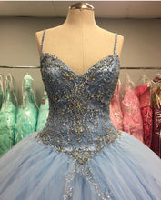 Load image into Gallery viewer, Light Blue Tulle Ball Gowns Quinceanera Dresses With Beaded
